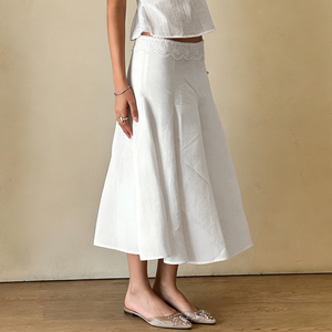 Falda Midi Blanca de Encaje para Mujer, Cintura Alta, Plisada, Fluida, Estilo Veraniego, para Oficina, Casual y Elegante, Moda 2026 - Product Image 5