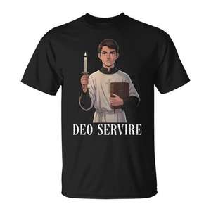Camiseta Tradicional con Diseño Deo Servire para Sacerdotes de la Misa Latina (Casulla y Sotana) - Product Image 1