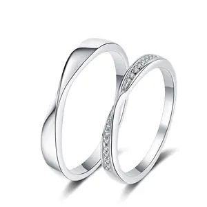 白金铑镀男性结婚饰品S925纯银订婚戒指套装女性莫沙石戒指可调