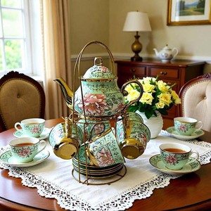Ensemble de 6 tasses à café et soucoupes en céramique de luxe dorées à fleurs arabes pour café expresso, vente en gros, fête, café, logo personnalisé, ensemble de tasses à thé - Product Image 1