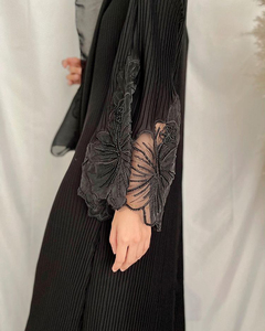 Abaya de Moda Musulmana Islámica con Encaje Floral y Pliegues, Ropa Tradicional Diaria Elástica de Dubái, Malasia, Ghaba Lemaning Buka - Product Image 6
