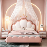 Lit en bois massif avec couronne de princesse en cuir et espace de rangement, meubles de chambre à coucher pour filles
