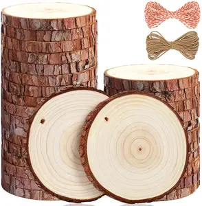 热销批发便宜买DIY工艺品用品3.5-4in未完成圆形天然松木片用于婚礼派对