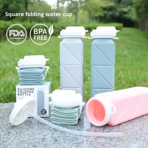 Botella de Agua Plegable de Silicona, Deportiva, Cuadrada, Portátil, con Pajita de Grado Alimenticio, Taza Telescópica, Logotipo Personalizado, Guangdong - Product Image 1