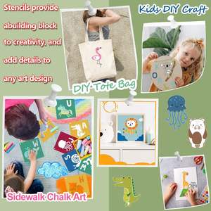 Pochoirs de dessin d'animaux en plastique réutilisables pour enfants, modèles de lettres pour garçons et filles, 8x8, 26 pièces, A-Z - Product Image 6