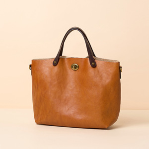 New High Quality Vegetable Tanned Cowhide Women's Handbag <b>Briefcase</b> Vintage Style Genuine <b>Leather</b> Ladies Bag - Product Image 1