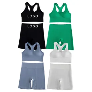Logotipo personalizado Fitness Yoga Sets OEM Fábrica de dos piezas yoga conjunto ropa deportiva acanalado sin costuras Yoga conjuntos para las mujeres