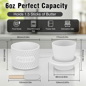 Juego de Utensilios de Cocina Estilo Europeo, Plato para Mantequilla de Silicona Personalizable con Base de Cerámica y Tapa Hermética, Ecológico - Product Image 4