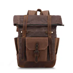 Travel Casual Vintage Outdoor Hiking Camping High Quality Backpack Rucksack Waxed Canvas Backpack Bag For Men