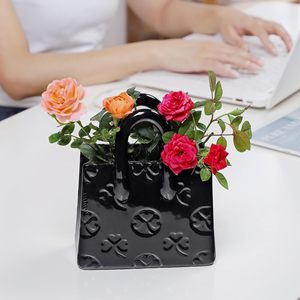 <span class=keywords><strong>Vaso</strong></span> a forma di borsa in ceramica vasi di trifoglio neri carini (fatti a mano) per decorazione <span class=keywords><strong>porta</strong></span> pennelli Organizer e portapenne - Product Image 4