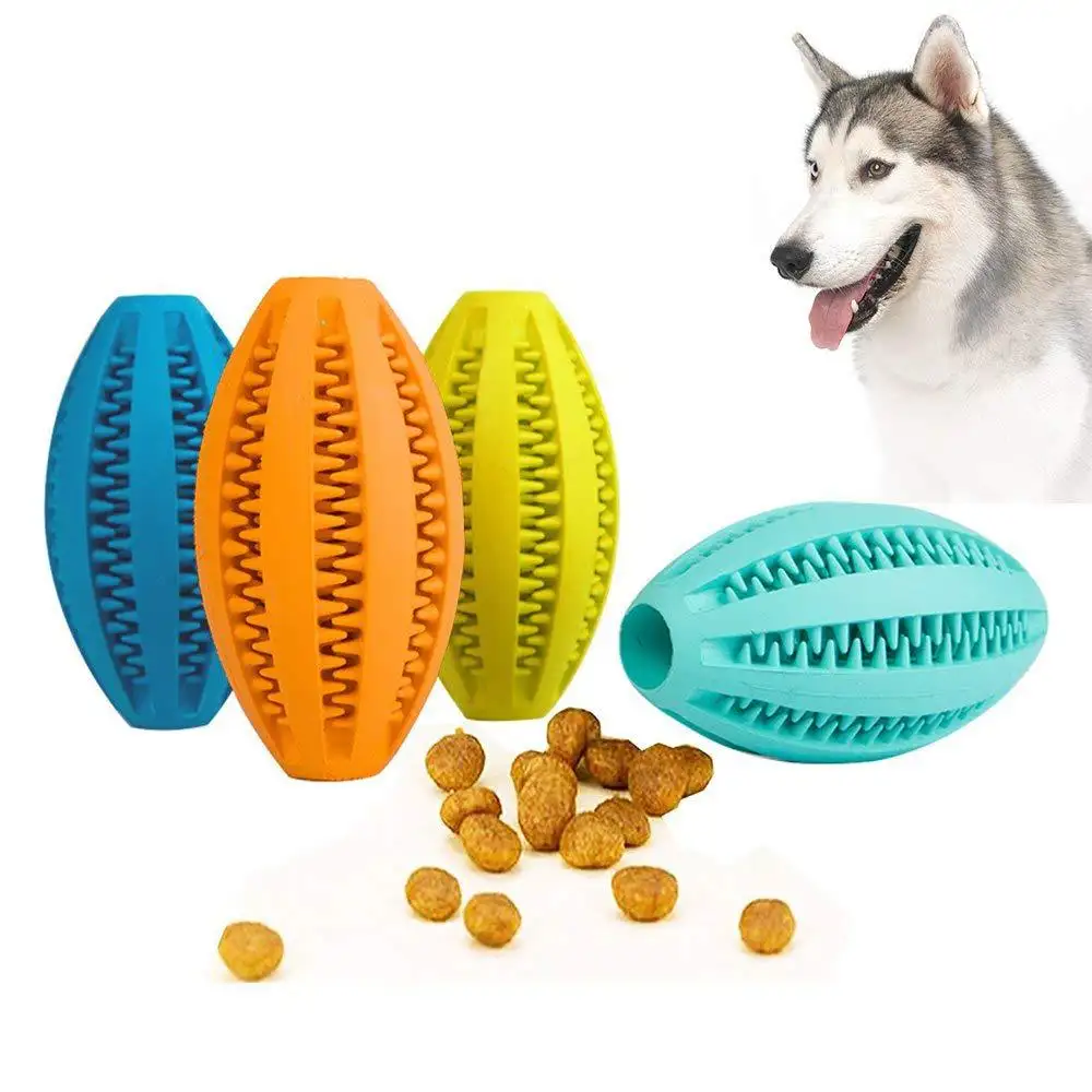 Durable Rubber Rugby Shape Dog Toys Balls Tooth Cleaning Chew Toys Balls