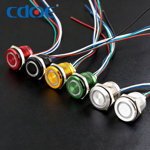 Interrupteur à bouton métallique, momentané, 22mm, NO, alliage d'aluminium, rouge/vert/bleu/noir, IP65, 12V. - Product Image 1