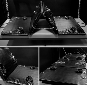 Système de restraints BDSM en cuir PU pour bondage sexuel, mobilier sexuel, lit portable pour adultes avec menottes et entraves de cheville - Product Image 5