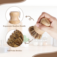 Conjunto de Escovas de Limpeza de Bambu e Palma com Cerdas de Sisal de Fibra Natural e Cabo de Madeira para Cozinha e Louça, Ecológico