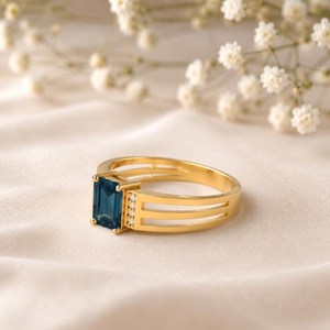 Luxury London Blue Topaz Engagement <b>Ring</b> <b>Emerald</b> Cut Gemstone <b>Ring</b> Handmade 18K Gold Filled Sterling <b>Silver</b> Wedding <b>Ring</b> Gift - Product Image 5