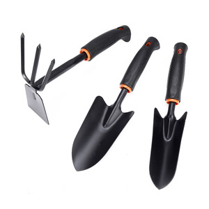 Garden Hand Tools 3 Piece Set Black Shovel Hoe Rake Durable For Home Planting - Product Image 1