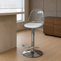 Tabouret de bar moderne en plastique transparent, hauteur réglable, pivotant, siège rembourré, base en métal chromé, repose-pieds, pour salle à manger et atelier