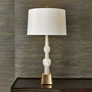 Lampe de table avec base en marbre importé et abat-jour blanc pour chambre ou salon - Product Image 3
