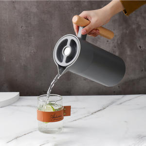 Carafe à café thermique à double paroi en acier inoxydable, isolée sous vide, avec couvercle à bouton-poussoir, poignée en <span class=keywords><strong>bois</strong></span>, infuseur à thé, thermos anti-fuite - Product Image 1
