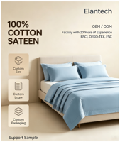 Ensemble de draps en satin de coton 100% BSCI OEKO TEX, couleur unie, housse de couette en coton, collection de literie