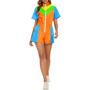 Combinaison une pièce Yisfri Color Block pour femme, manches courtes, fermeture éclair sur le devant, taille haute, tendance streetwear, printemps été, séchage rapide - Product Image 4