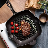 Poêle à frire en fonte émaillée écologique à fond plat et forme carrée pour grillades et cuisson au barbecue, idéale pour les steaks de bœuf