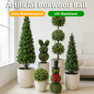 Planta de Bola de Boj Artificial Preservada al por Mayor, <span class=keywords><strong>Resistente</strong></span> a los Rayos UV, Árbol de Topiario Cuadrado de Plástico Falso, Bonsái para Interiores y Exteriores - Product Image 5