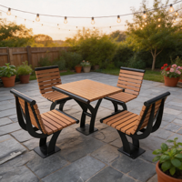 Ensemble table et chaises de patio en WPC pour extérieur, table carrée de parc avec structure en acier galvanisé et 4 bancs intégrés