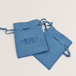 Pochette cadeau de luxe en suède synthétique recyclable avec logo personnalisé, 30x40cm, petite, avec cordon de serrage, pour emballage de bijoux colorés - Product Image 2