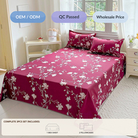 Nouvel ensemble de draps plats et taies d'oreiller 3 pièces, motifs floraux/unis/de Noël personnalisés, 200TC, taille King, pour la maison et l'hôtel, vente en gros