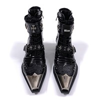Stivaletti Chelsea Unisex Estivi Invernali Stile Western Patchwork con Borchie, Tacco Grosso Rialzato, Punta Affusolata, Stile Punk Metallico