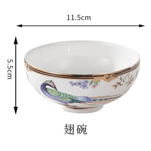 Bol en céramique plaqué or de haute qualité, ensemble de vaisselle en porcelaine fine, bol à riz haut de gamme pour la maison, bol à soupe et à dessert - Product Image 6