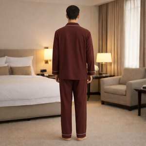 Ensemble de pyjama long pour femme avec logo personnalisé, manches longues, en coton nuage, doux, respirant, lisse, style luxueux, vêtements de nuit - Product Image 3