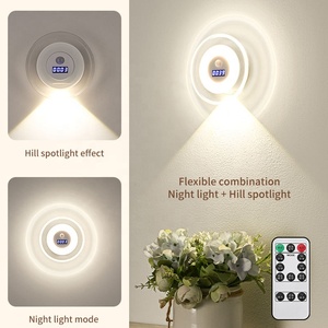 Round LED night <b>light</b> with digital clock, magnetic installation via human body sensor, equipped with rechargeable battery - Product Image 5