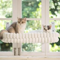 Hamac pliable rectangulaire pour chat, lit à ventouse pour fenêtre, fausse fourrure de lapin, peluche épaisse rembourrée de coton, lit pour animaux de compagnie chaud toutes saisons