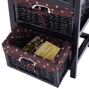 Table de chevet en bois massif de style européen moderne à 3 niveaux DB avec 2 paniers et 1 tiroir pour le stockage d'appartement ou d'hôpital - Product Image 1