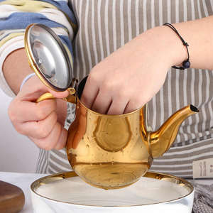 Vente en gros de théières à café en or de qualité alimentaire, théières marocaines en acier inoxydable, avec filtres intégrés pour la maison et le restaurant. - Product Image 4