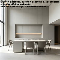 Meuble de cuisine modulaire haut de gamme en bois massif, design classique, avec îlot et armoire coulissante, pour villa moderne et minimaliste