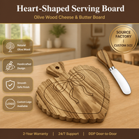 Planche à beurre en bois d'olivier en forme de cœur, plateau de service pour fromage, gravure laser, finition lisse, plateau en bois alimentaire, cadeau pour la maison et la salle à manger