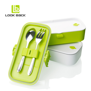 2020 mira atras <span class=keywords><strong>amazon</strong></span> rectángulo sellado de plástico caja de almuerzo con divisores y cubiertos de acero inoxidable - Product Image 4