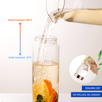 Bouteille à jus en verre borosilicate de luxe en gros, réutilisable, transparente, personnalisée, bouteille d'eau potable en verre avec couvercle en bois
