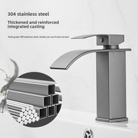 Nouveau style Robinet cascade en acier inoxydable 304, contrôle eau chaude/froide, monotrou, gris anthracite, mitigeur de lavabo de salle de bain à poignée unique
