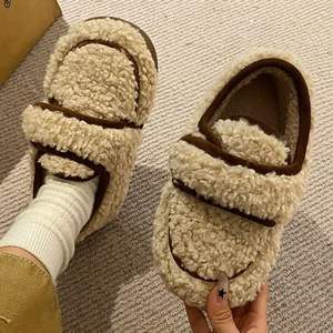 Fleece Toe Half-<b>slipper</b> for Women's Outerwear 2025 New Spring Autumn Winter Thick-soled Double-layer Wool Cotton Warm Outdoor - Product Image 3