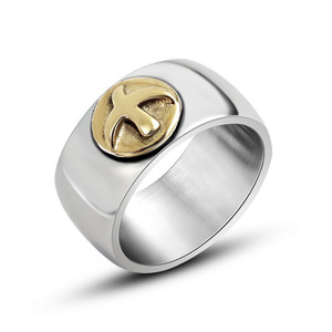 <b>Titanium</b> Steel Wide Face Gold Topped Bird <b>Ring</b> Men's Simple Retro Style Everyday Wear SA933 - Product Image 1
