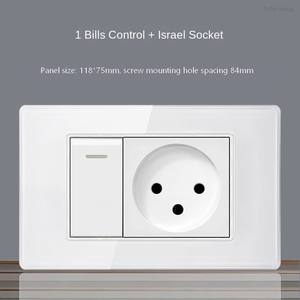 Panel de vidrio templado de cuatro colores, estándar israelí, con interruptor de lámpara de pared de carga rápida USB tipo C, módulo de teléfono y TV satelital. - Product Image 4