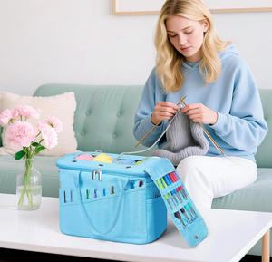 Sac de rangement en toile tricoté au crochet, idéal pour fournitures de tricot, sac fourre-tout organisateur portable pour pelotes de laine et outils - Product Image 2