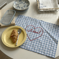 Essuie-tout en coton brodé cœur, motif à carreaux lavé, pour cuisine, café, photographie culinaire, décoration, serviette de table