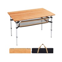 Table de camp en bambou robuste à 4 plis meubles de salle à manger portables pieds réglables modernes conception pliable pour les pique-niques de camping