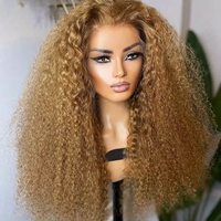 #27 miel blond bouclé dentelle avant perruques de cheveux humains cheveux brésiliens bouclés dentelle perruque cheveux humains pré plumé perruque pour les femmes