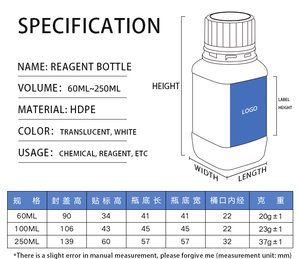 Bottiglia in Plastica HDPE per Reagenti Liquidi da Laboratorio con Collo Spesso e Tappo a Vite Blu, 60ml 100ml 250ml - Product Image 4